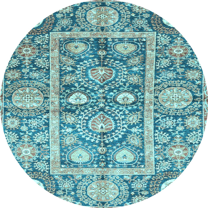 Round Machine Washable Oriental Light Blue Traditional Rug, wshabs3288lblu