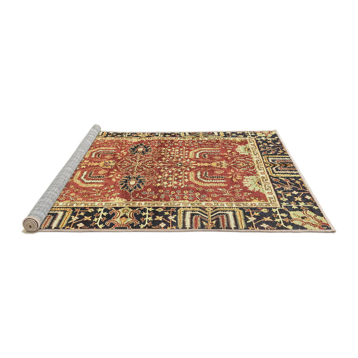 Sideview of Machine Washable Abstract Brown Red Rug, wshabs3289