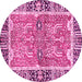 Round Machine Washable Abstract Pink Modern Rug, wshabs3289pnk