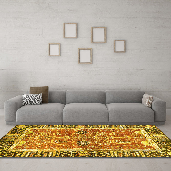 Machine Washable Abstract Yellow Modern Rug in a Living Room, wshabs3289yw