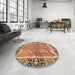 Round Abstract Brown Red Modern Rug in a Office, abs3289