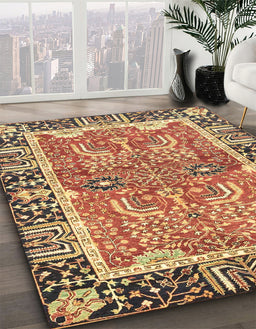 Machine Washable Abstract Brown Red Rug in a Family Room, wshabs3289