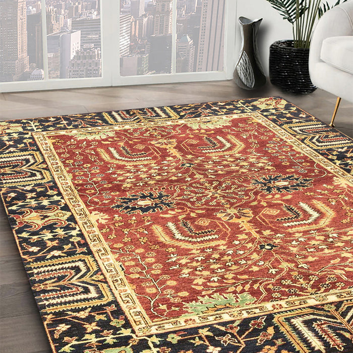 Machine Washable Abstract Brown Red Rug in a Family Room, wshabs3289
