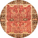 Round Machine Washable Abstract Orange Modern Area Rugs, wshabs3289org