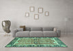 Machine Washable Abstract Turquoise Modern Area Rugs in a Living Room,, wshabs3289turq