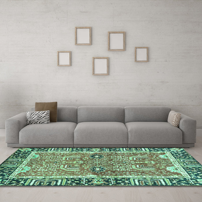 Machine Washable Abstract Turquoise Modern Area Rugs in a Living Room,, wshabs3289turq