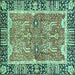 Square Machine Washable Abstract Turquoise Modern Area Rugs, wshabs3289turq