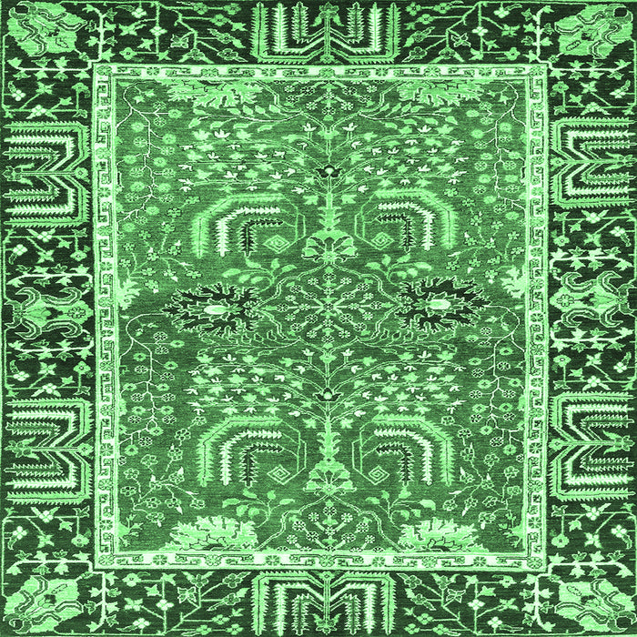 Square Abstract Emerald Green Modern Rug, abs3289emgrn