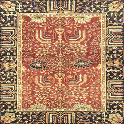 Square Machine Washable Abstract Brown Red Rug, wshabs3289