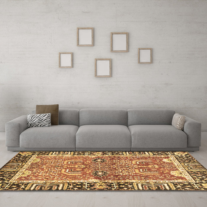 Machine Washable Abstract Brown Modern Rug in a Living Room,, wshabs3289brn