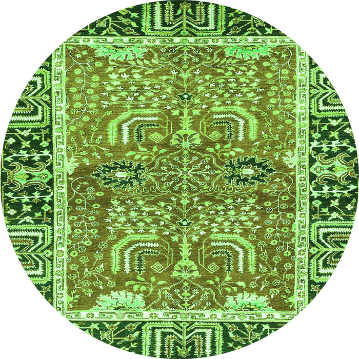 Round Machine Washable Abstract Green Modern Area Rugs, wshabs3289grn