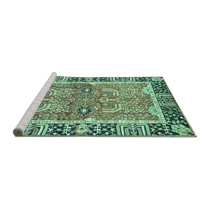Sideview of Machine Washable Abstract Turquoise Modern Area Rugs, wshabs3289turq