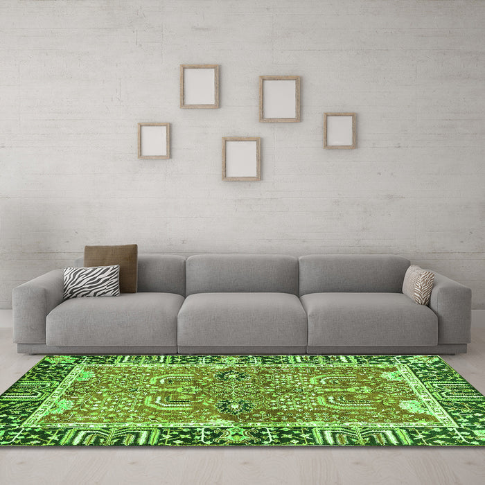 Machine Washable Abstract Green Modern Area Rugs in a Living Room,, wshabs3289grn