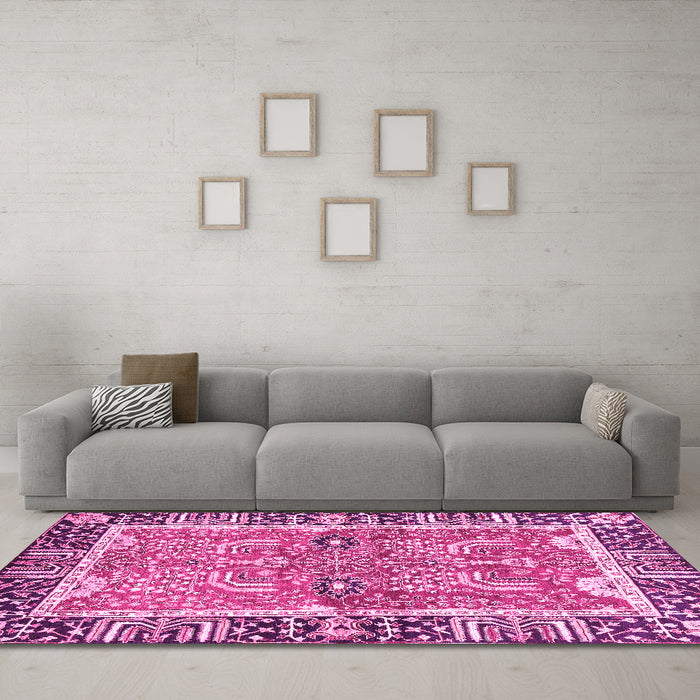 Machine Washable Abstract Pink Modern Rug in a Living Room, wshabs3289pnk