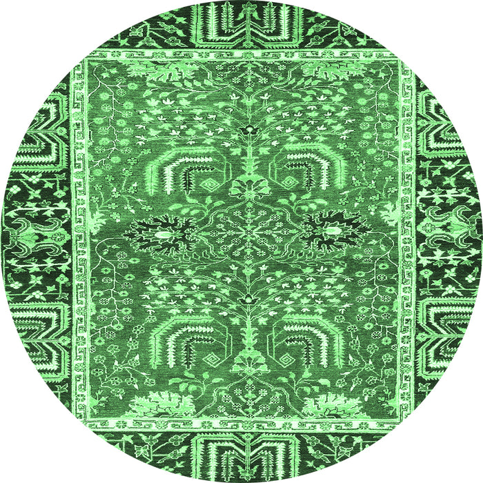 Round Abstract Emerald Green Modern Rug, abs3289emgrn