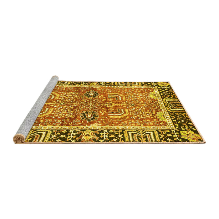Sideview of Machine Washable Abstract Yellow Modern Rug, wshabs3289yw