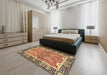 Abstract Brown Red Modern Rug in a Bedroom, abs3289