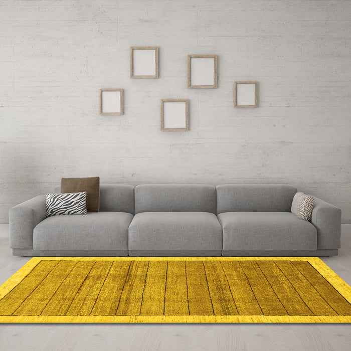 Machine Washable Abstract Yellow Modern Rug in a Living Room, wshabs328yw