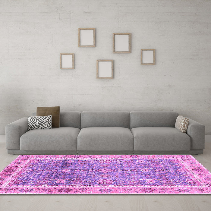 Machine Washable Oriental Purple Traditional Area Rugs in a Living Room, wshabs3290pur