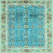 Square Machine Washable Oriental Light Blue Traditional Rug, wshabs3290lblu