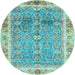 Round Machine Washable Oriental Light Blue Traditional Rug, wshabs3290lblu