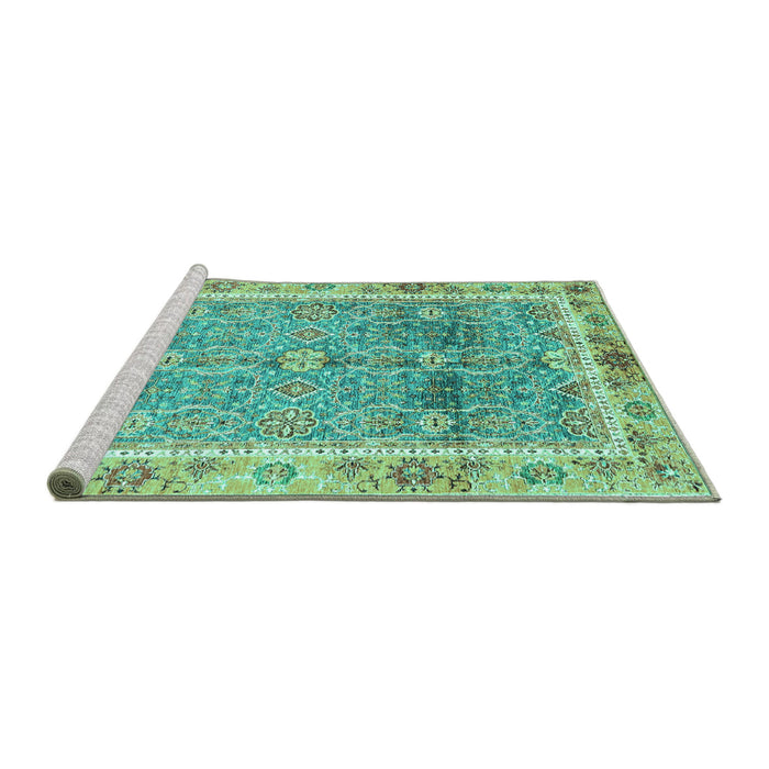 Sideview of Machine Washable Oriental Turquoise Traditional Area Rugs, wshabs3290turq