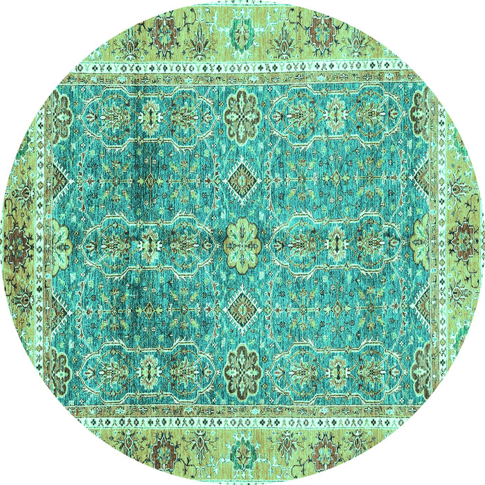 Round Machine Washable Oriental Turquoise Traditional Area Rugs, wshabs3290turq