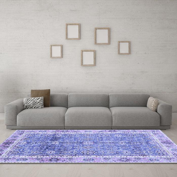 Machine Washable Oriental Blue Traditional Rug in a Living Room, wshabs3290blu