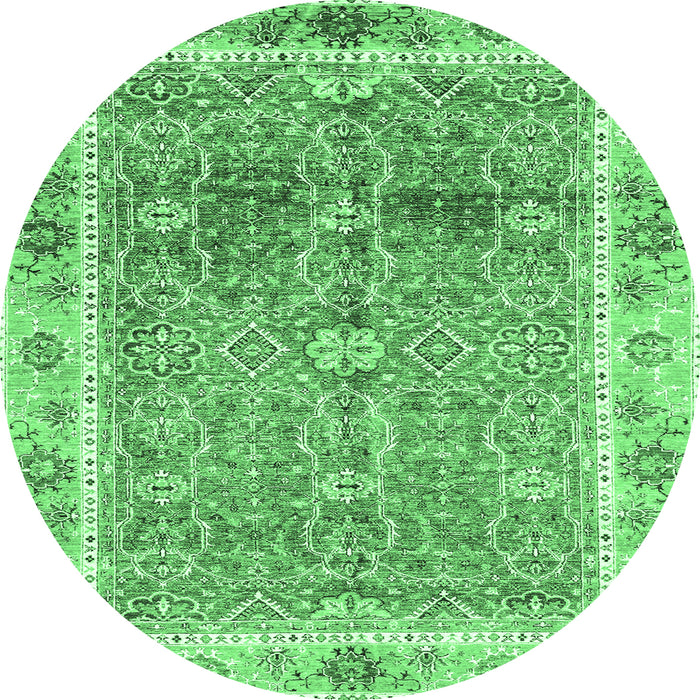 Round Machine Washable Oriental Emerald Green Traditional Area Rugs, wshabs3290emgrn