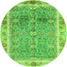 Round Machine Washable Oriental Green Traditional Area Rugs, wshabs3290grn