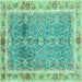 Square Machine Washable Oriental Turquoise Traditional Area Rugs, wshabs3290turq