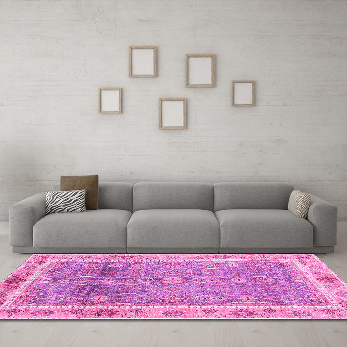 Machine Washable Oriental Pink Traditional Rug in a Living Room, wshabs3290pnk
