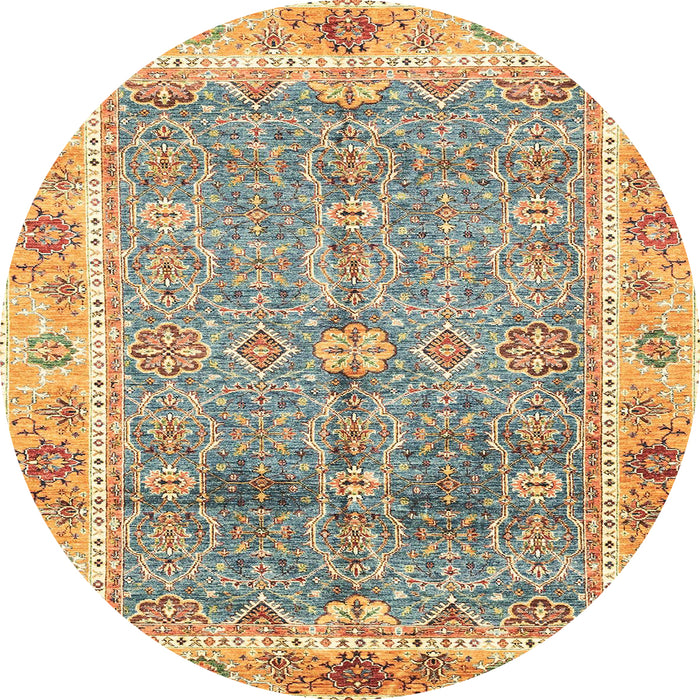 Round Abstract Dark Gold Brown Oriental Rug, abs3290