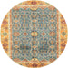 Round Abstract Dark Gold Brown Oriental Rug, abs3290