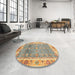 Round Abstract Dark Gold Brown Oriental Rug in a Office, abs3290