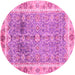 Round Machine Washable Oriental Pink Traditional Rug, wshabs3290pnk