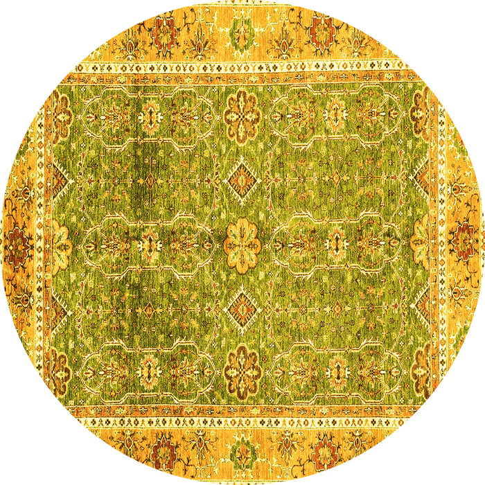Round Machine Washable Oriental Yellow Traditional Rug, wshabs3290yw