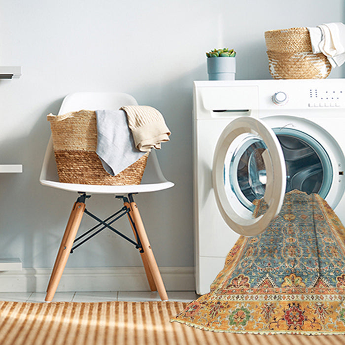 Machine Washable Abstract Dark Gold Brown Rug in a Washing Machine, wshabs3290