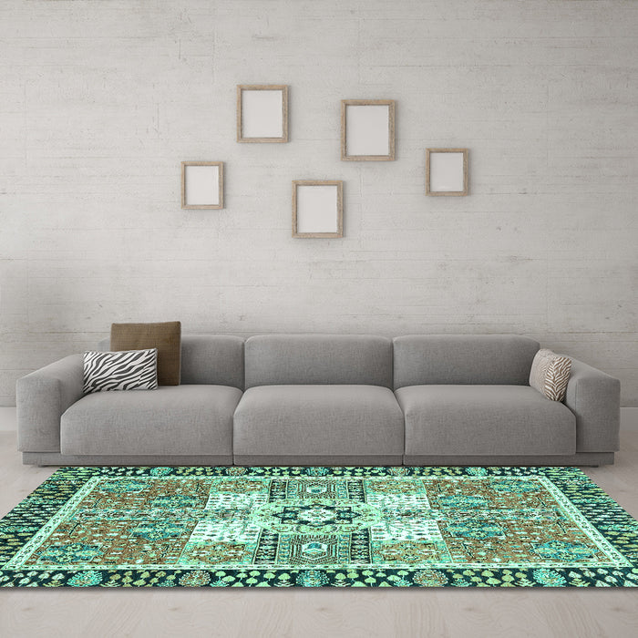 Machine Washable Abstract Turquoise Modern Area Rugs in a Living Room,, wshabs3291turq