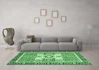 Machine Washable Abstract Emerald Green Modern Rug, wshabs3291emgrn