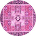 Round Machine Washable Abstract Pink Modern Rug, wshabs3291pnk