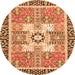 Round Machine Washable Abstract Orange Modern Area Rugs, wshabs3291org