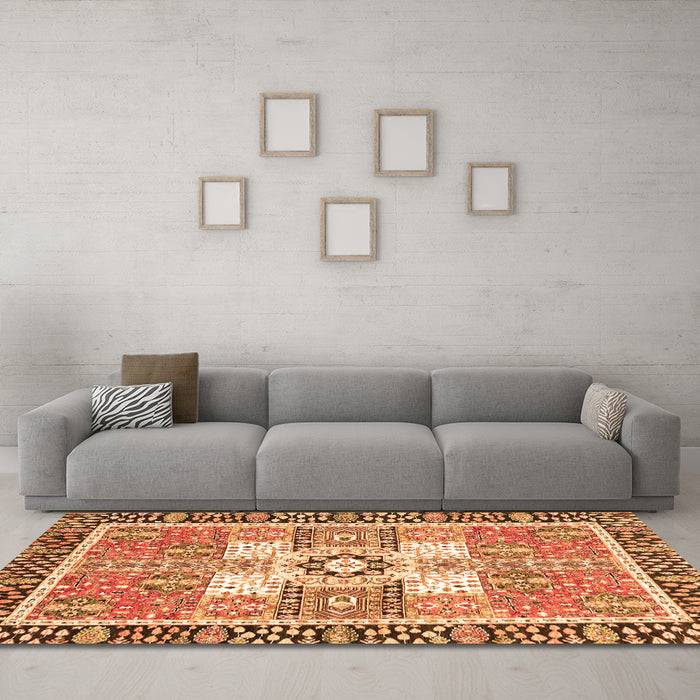 Machine Washable Abstract Orange Modern Area Rugs in a Living Room, wshabs3291org