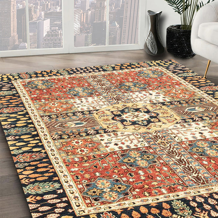 Abstract Dark Sienna Brown Modern Rug in Family Room, abs3291