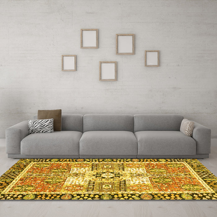 Machine Washable Abstract Yellow Modern Rug in a Living Room, wshabs3291yw