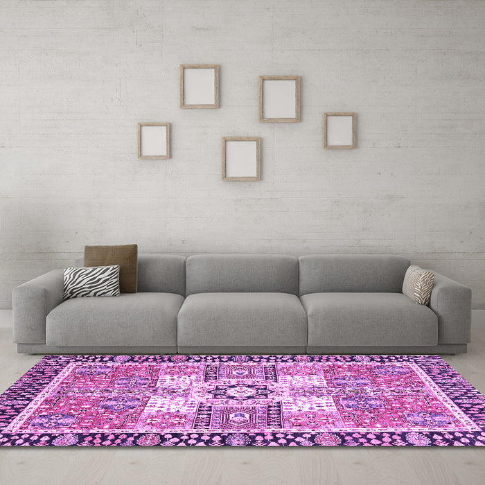 Machine Washable Abstract Purple Modern Area Rugs in a Living Room, wshabs3291pur
