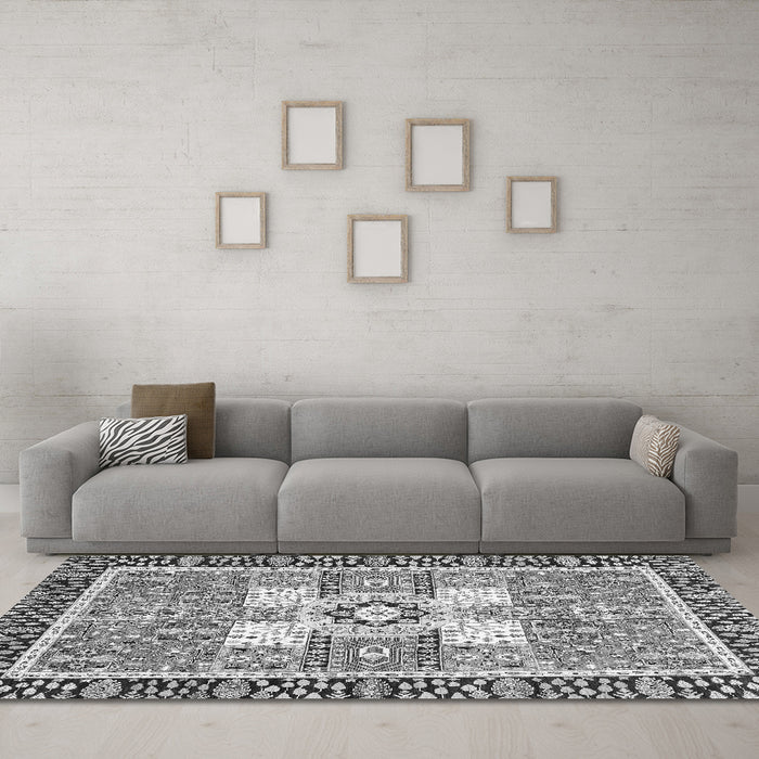 Machine Washable Abstract Gray Modern Rug in a Living Room,, wshabs3291gry