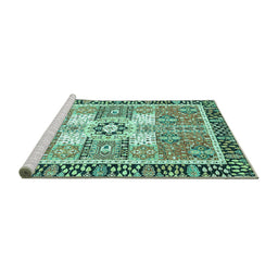 Sideview of Machine Washable Abstract Turquoise Modern Area Rugs, wshabs3291turq