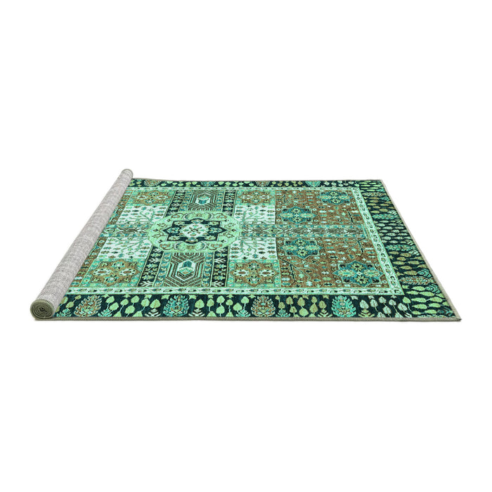 Sideview of Machine Washable Abstract Turquoise Modern Area Rugs, wshabs3291turq