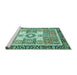 Sideview of Machine Washable Abstract Turquoise Modern Area Rugs, wshabs3291turq